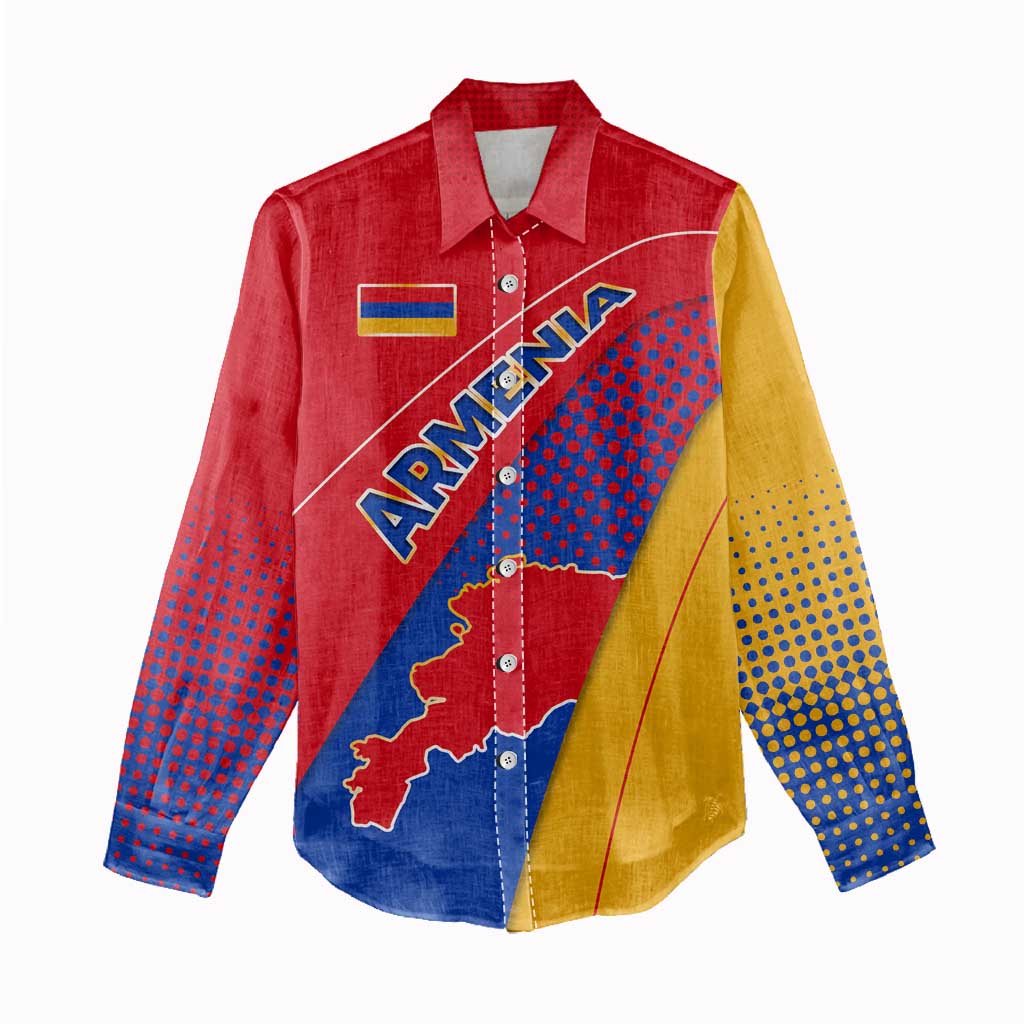Armenia Flag Colors Women Casual Shirt with National Emblem and Map Design - Wonder Print Shop