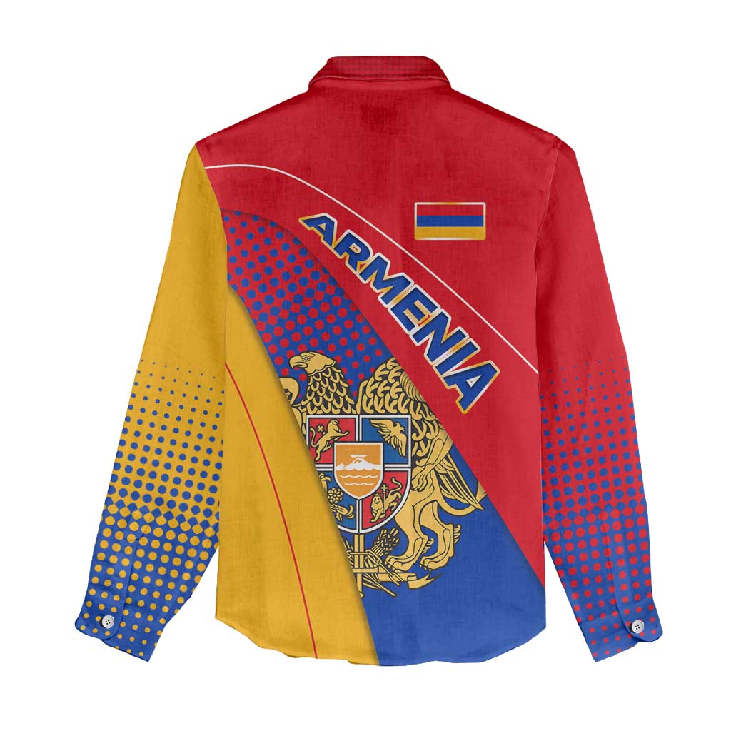 Armenia Flag Colors Women Casual Shirt with National Emblem and Map Design - Wonder Print Shop