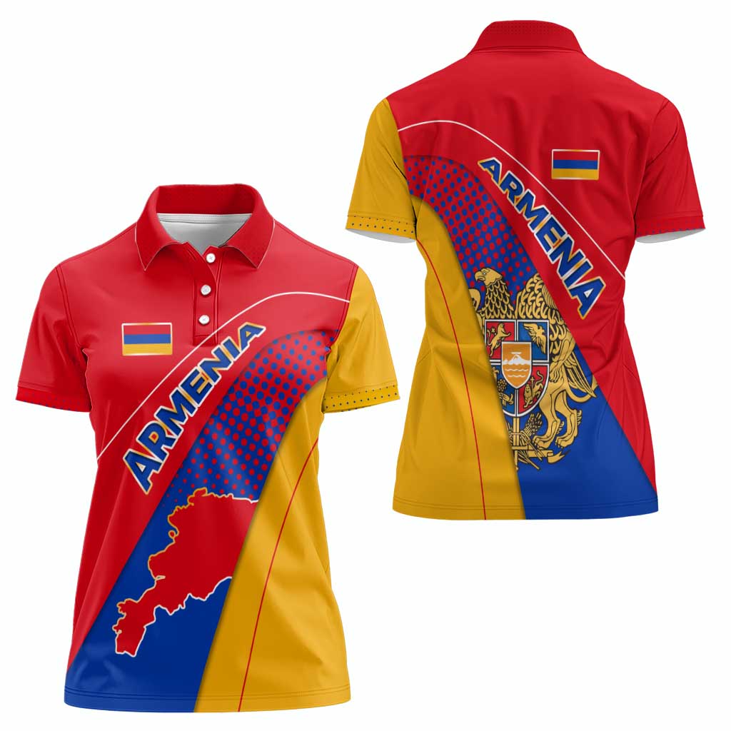 Armenia Flag Colors Women Polo Shirt with National Emblem and Map Design - Wonder Print Shop