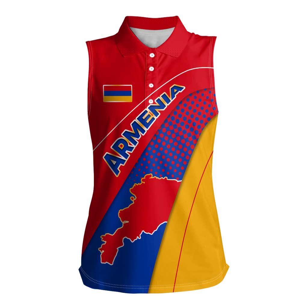 Armenia Flag Colors Women Sleeveless Polo Shirt with National Emblem and Map Design - Wonder Print Shop