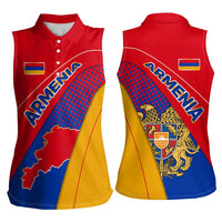 Armenia Flag Colors Women Sleeveless Polo Shirt with National Emblem and Map Design - Wonder Print Shop