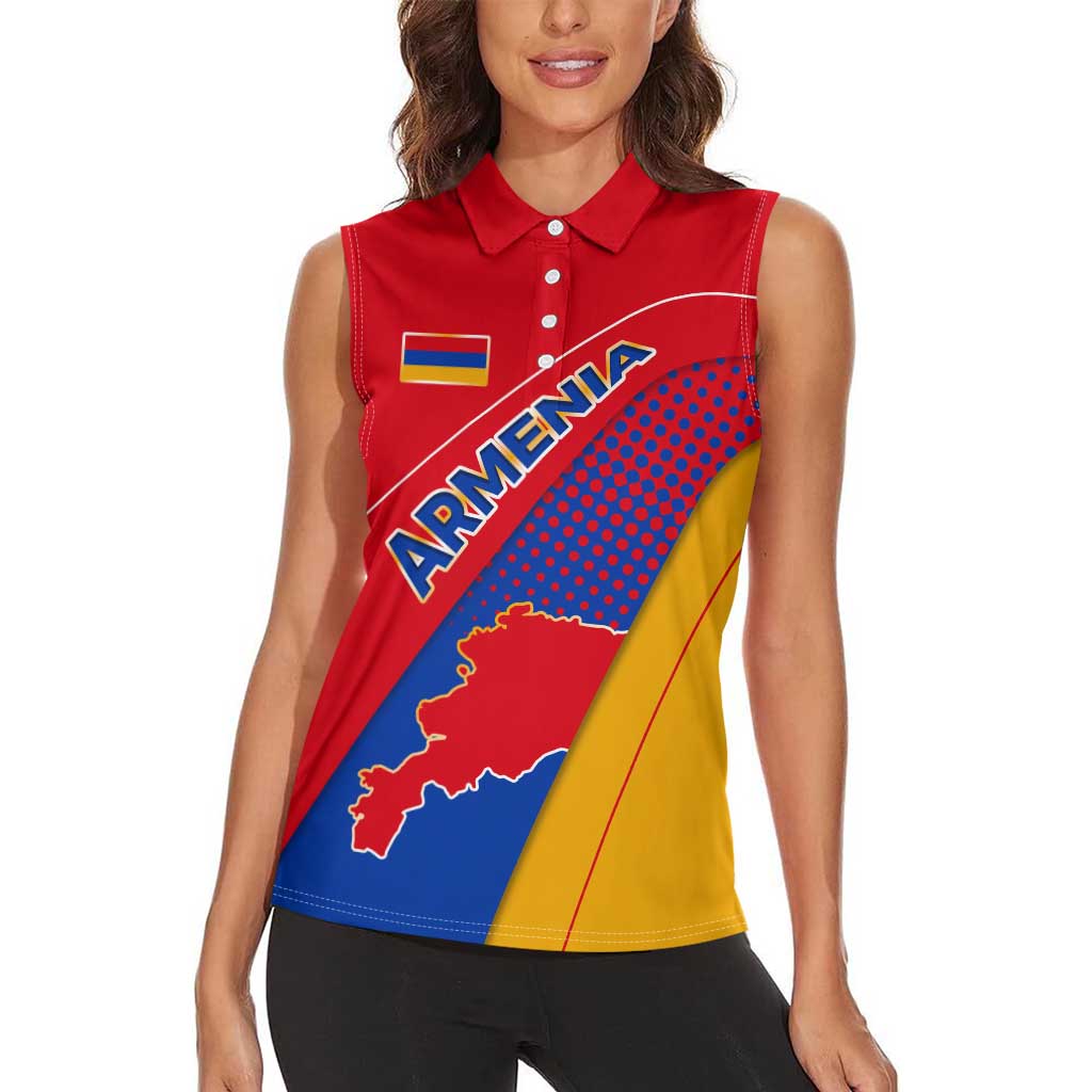 Armenia Flag Colors Women Sleeveless Polo Shirt with National Emblem and Map Design - Wonder Print Shop