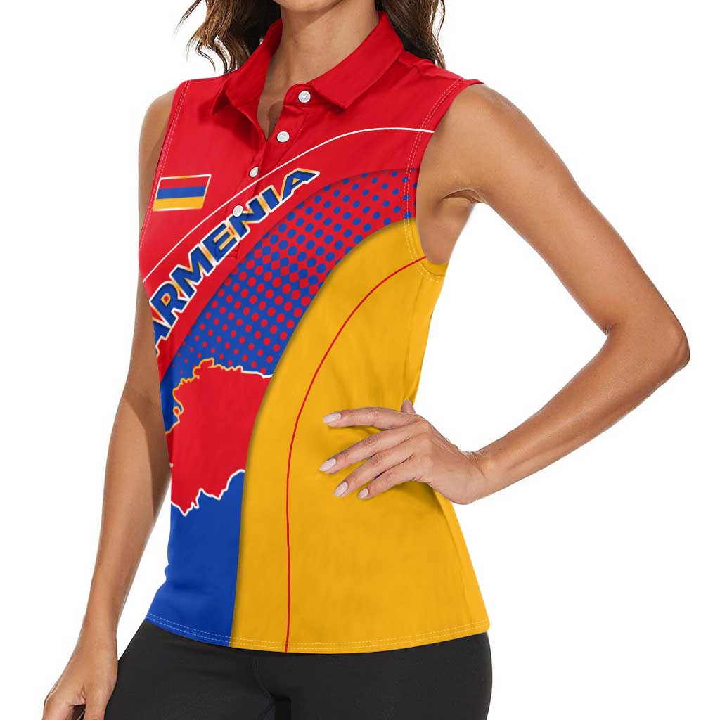 Armenia Flag Colors Women Sleeveless Polo Shirt with National Emblem and Map Design - Wonder Print Shop