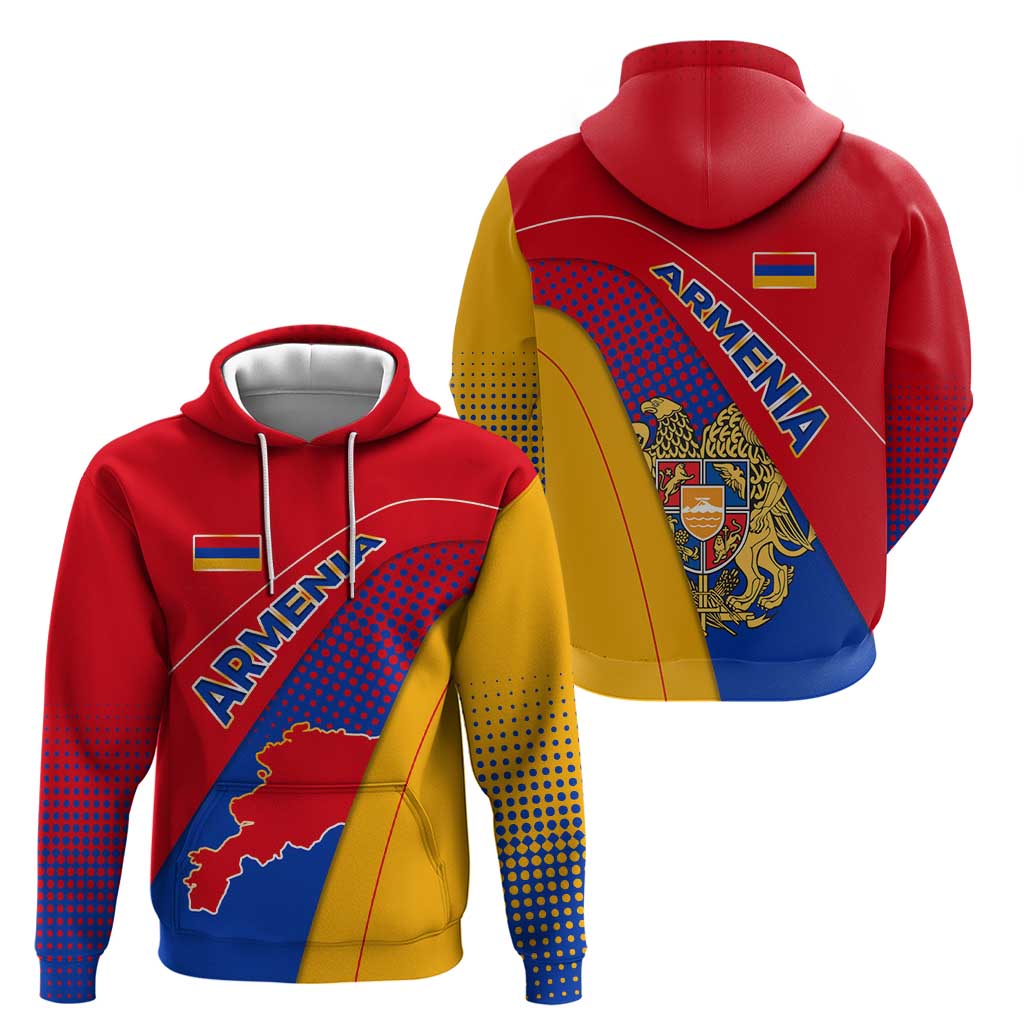 Armenia Flag Colors Zip Hoodie with National Emblem and Map Design - Wonder Print Shop