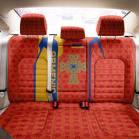 Armenia Flag-Inspired Back Car Seat Cover with Ornamental Cross and Geometric Pattern Design - Wonder Print Shop