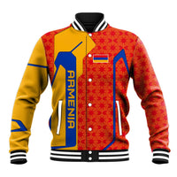 Armenia Flag-Inspired Baseball Jacket with Ornamental Cross and Geometric Pattern Design - Wonder Print Shop