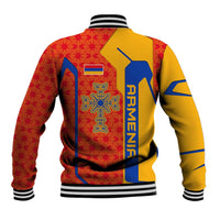 Armenia Flag-Inspired Baseball Jacket with Ornamental Cross and Geometric Pattern Design - Wonder Print Shop