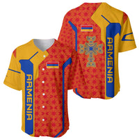Armenia Flag-Inspired Baseball Jersey with Ornamental Cross and Geometric Pattern Design - Wonder Print Shop