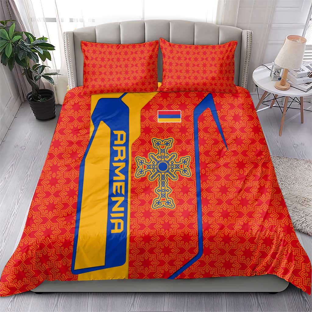 Armenia Flag-Inspired Bedding Set with Ornamental Cross and Geometric Pattern Design - Wonder Print Shop