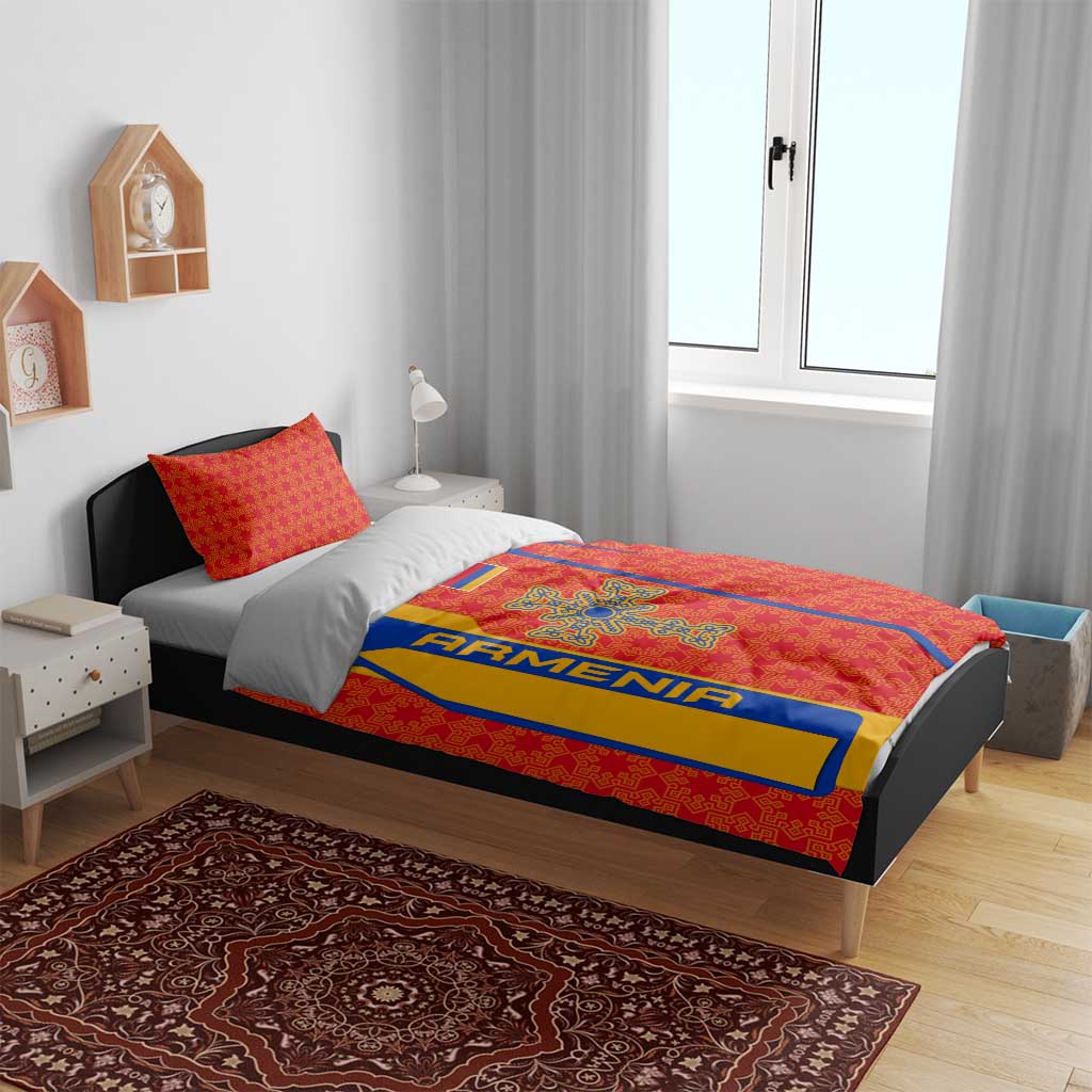 Armenia Flag-Inspired Bedding Set with Ornamental Cross and Geometric Pattern Design - Wonder Print Shop