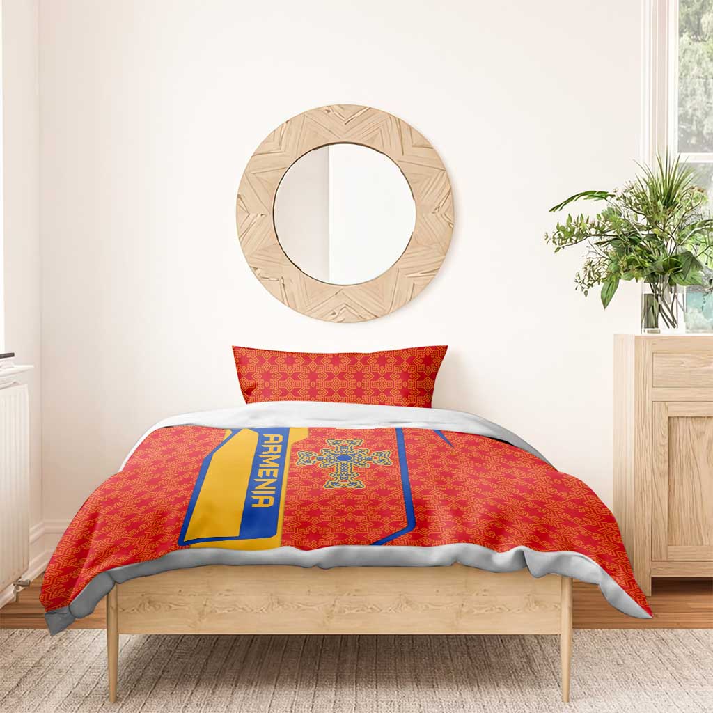 Armenia Flag-Inspired Bedding Set with Ornamental Cross and Geometric Pattern Design - Wonder Print Shop
