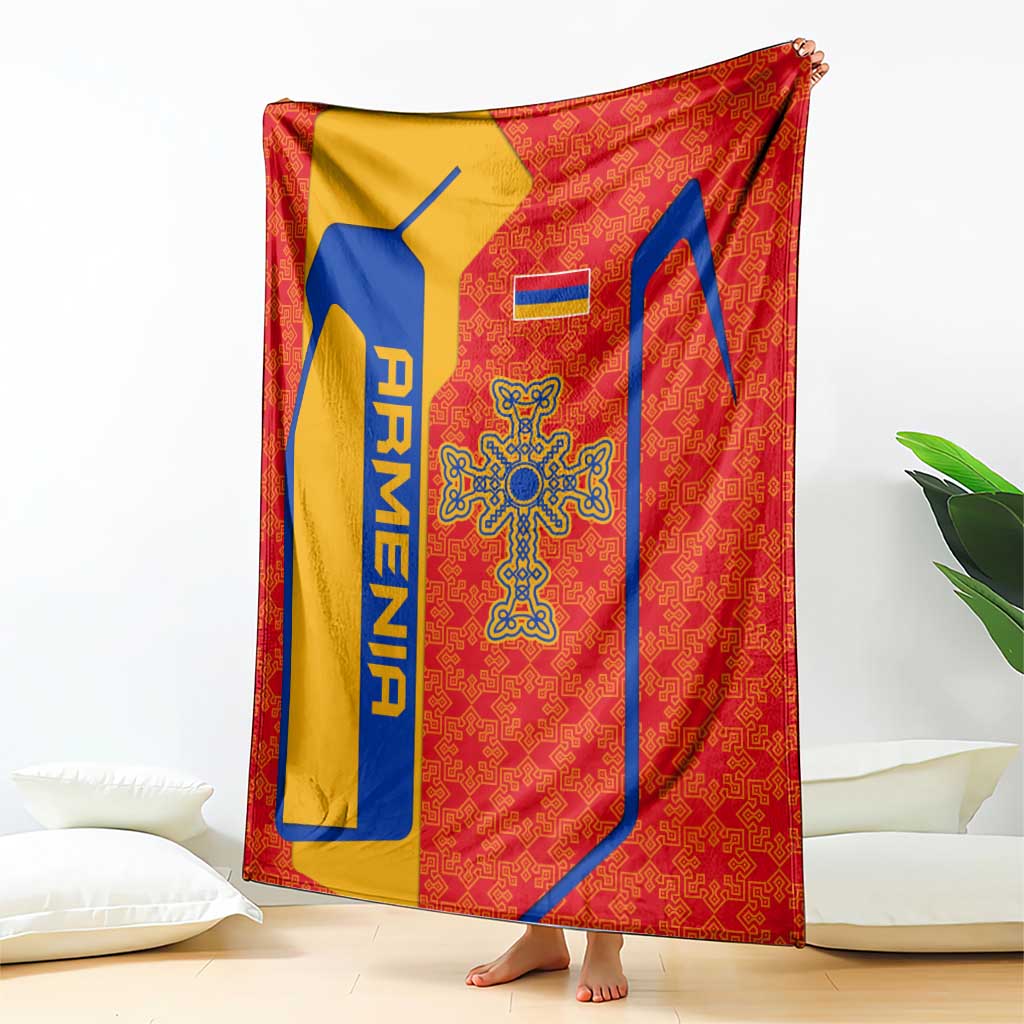Armenia Flag-Inspired Blanket with Ornamental Cross and Geometric Pattern Design - Wonder Print Shop
