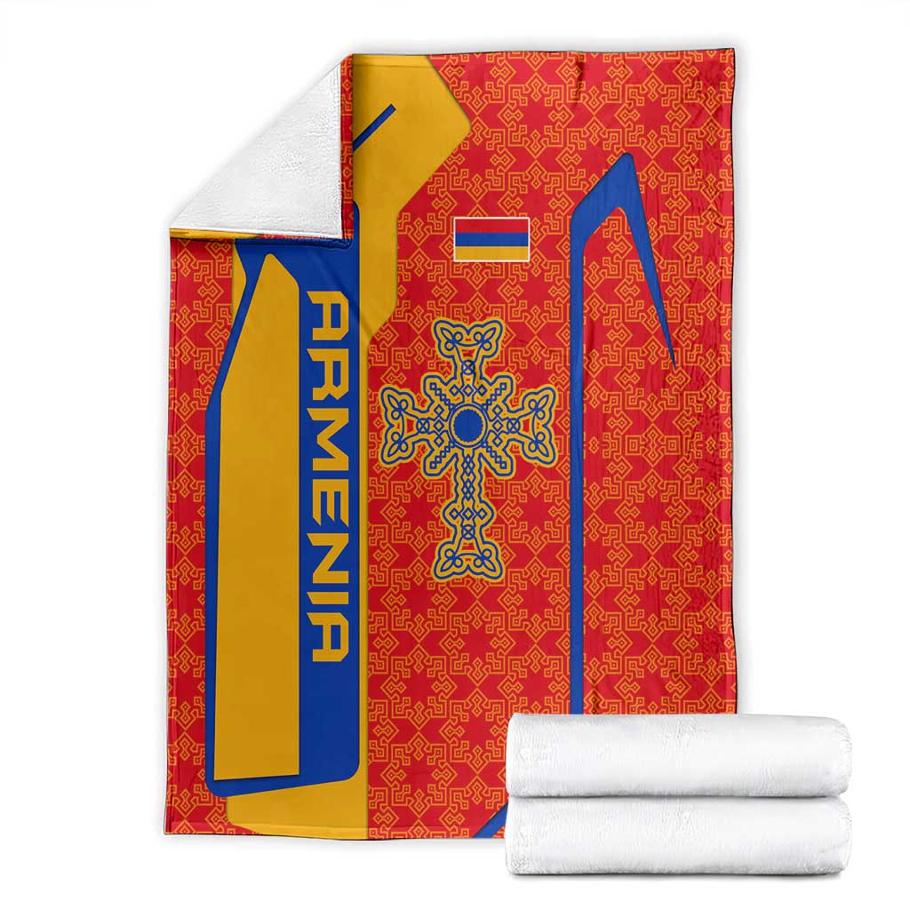 Armenia Flag-Inspired Blanket with Ornamental Cross and Geometric Pattern Design - Wonder Print Shop