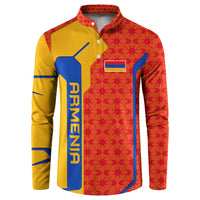 Armenia Flag-Inspired Button Sweatshirt with Ornamental Cross and Geometric Pattern Design - Wonder Print Shop