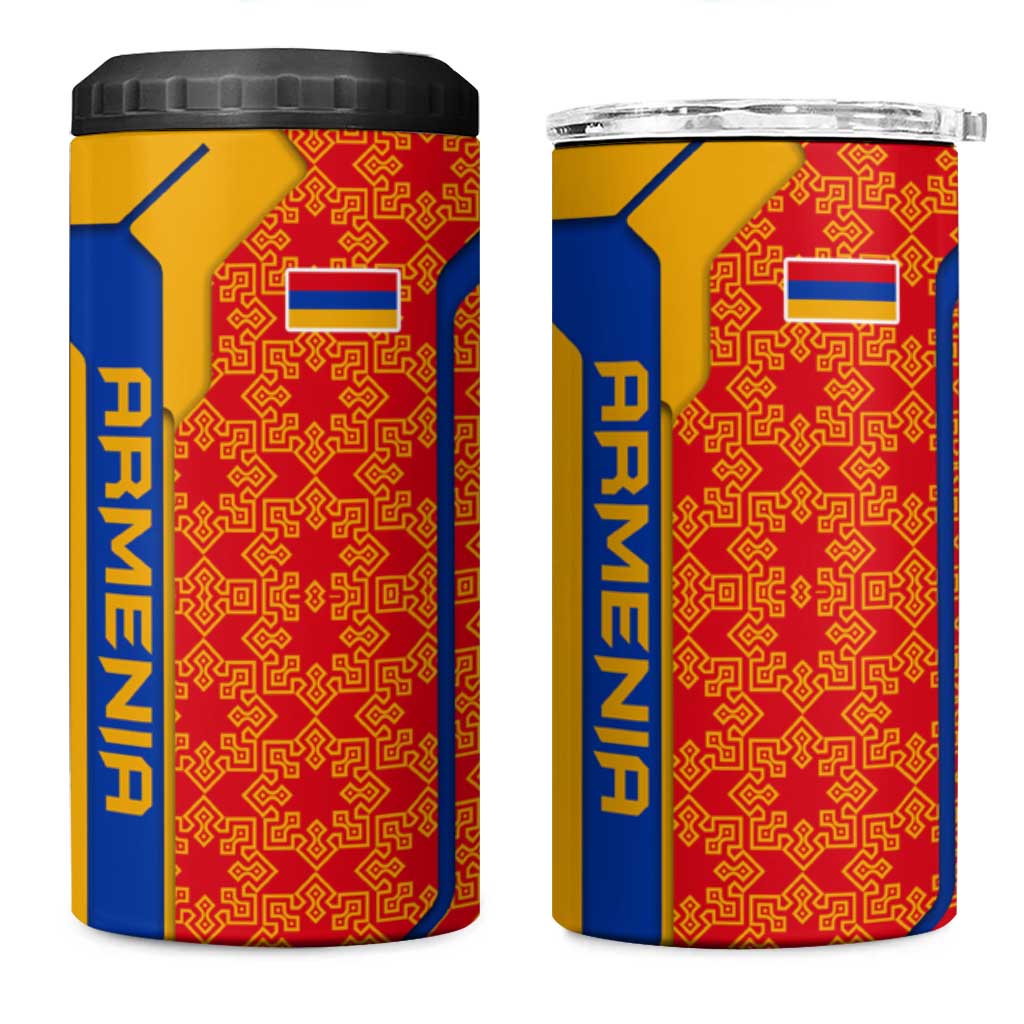 Armenia Flag-Inspired 4 in 1 Can Cooler Tumbler with Ornamental Cross and Geometric Pattern Design - Wonder Print Shop