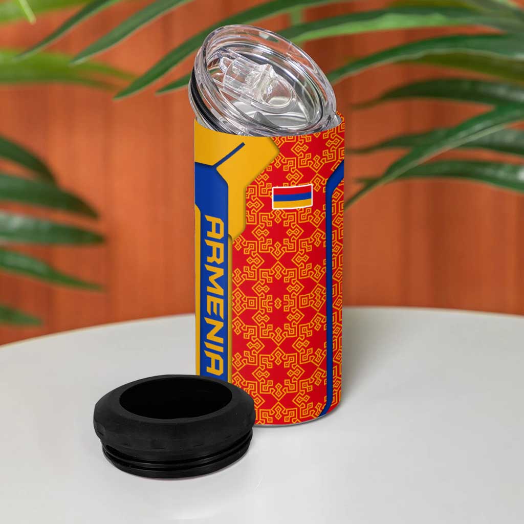Armenia Flag-Inspired 4 in 1 Can Cooler Tumbler with Ornamental Cross and Geometric Pattern Design - Wonder Print Shop