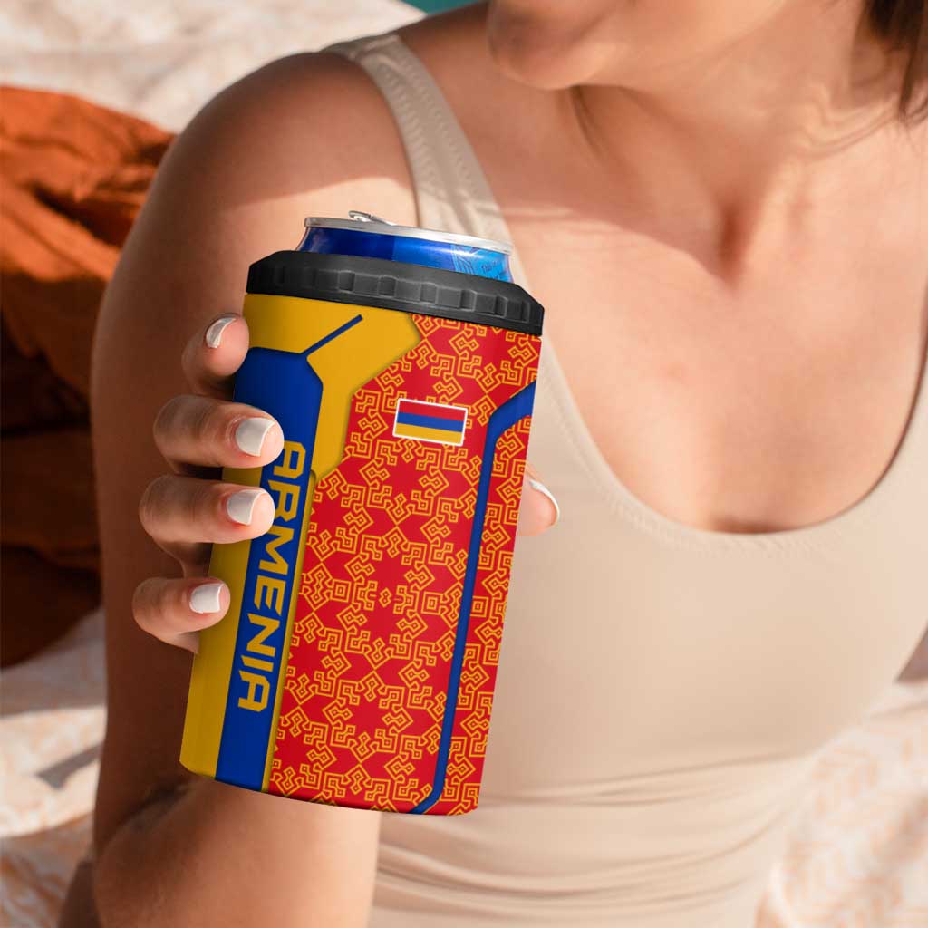 Armenia Flag-Inspired 4 in 1 Can Cooler Tumbler with Ornamental Cross and Geometric Pattern Design - Wonder Print Shop