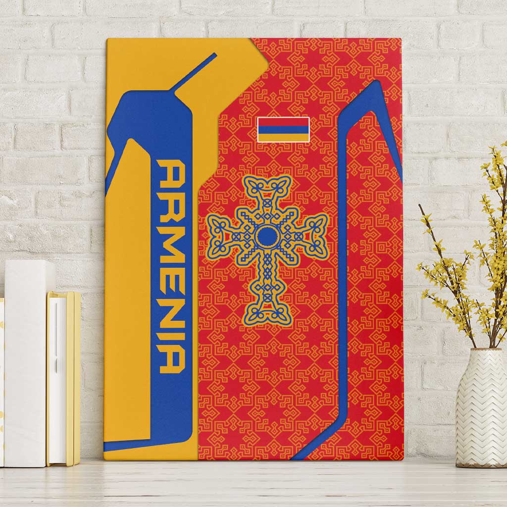 Armenia Flag-Inspired Canvas Wall Art with Ornamental Cross and Geometric Pattern Design - Wonder Print Shop
