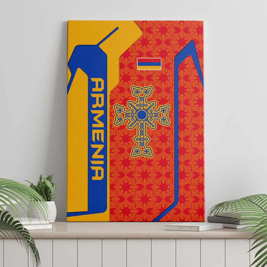 Armenia Flag-Inspired Canvas Wall Art with Ornamental Cross and Geometric Pattern Design - Wonder Print Shop