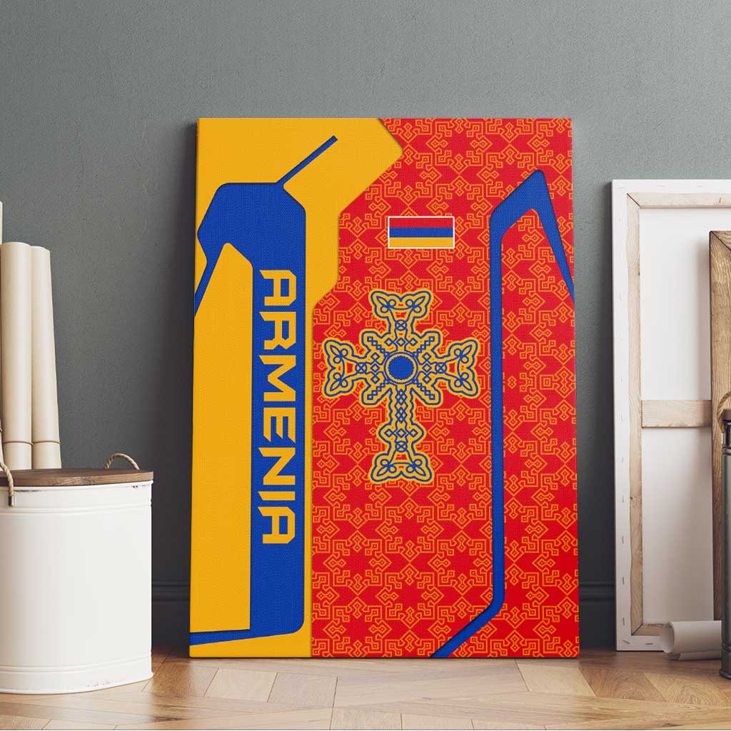 Armenia Flag-Inspired Canvas Wall Art with Ornamental Cross and Geometric Pattern Design - Wonder Print Shop