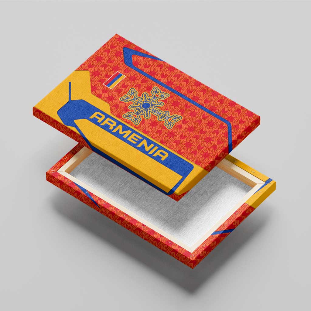 Armenia Flag-Inspired Canvas Wall Art with Ornamental Cross and Geometric Pattern Design - Wonder Print Shop