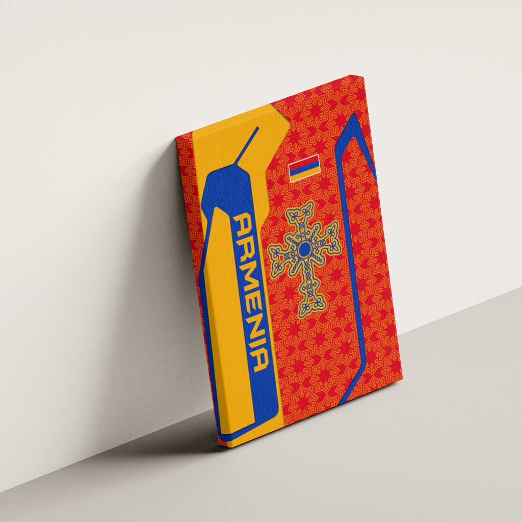 Armenia Flag-Inspired Canvas Wall Art with Ornamental Cross and Geometric Pattern Design - Wonder Print Shop