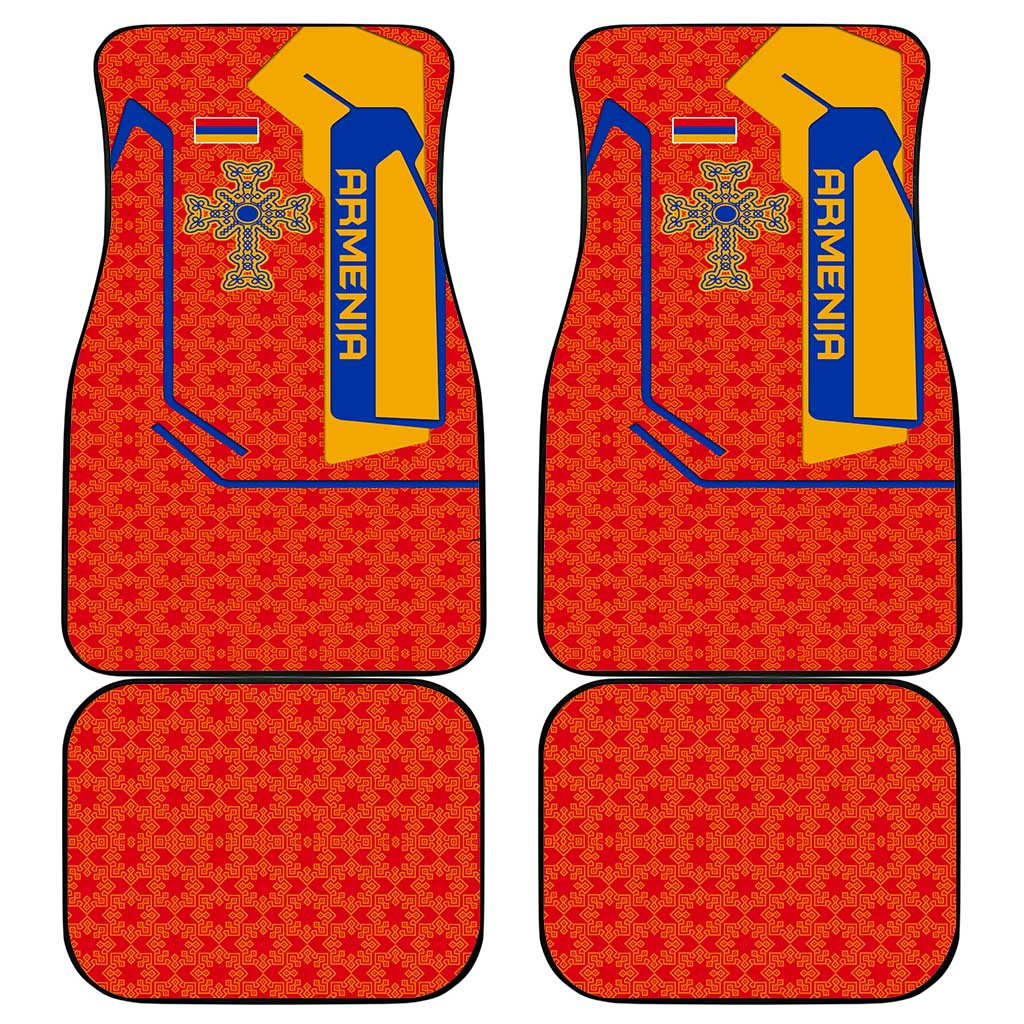 Armenia Flag-Inspired Car Mats with Ornamental Cross and Geometric Pattern Design - Wonder Print Shop