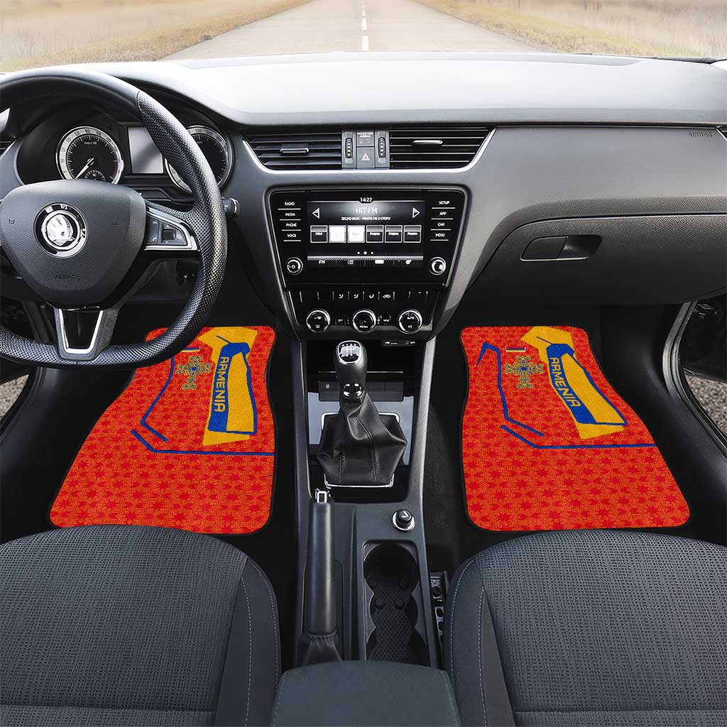 Armenia Flag-Inspired Car Mats with Ornamental Cross and Geometric Pattern Design - Wonder Print Shop