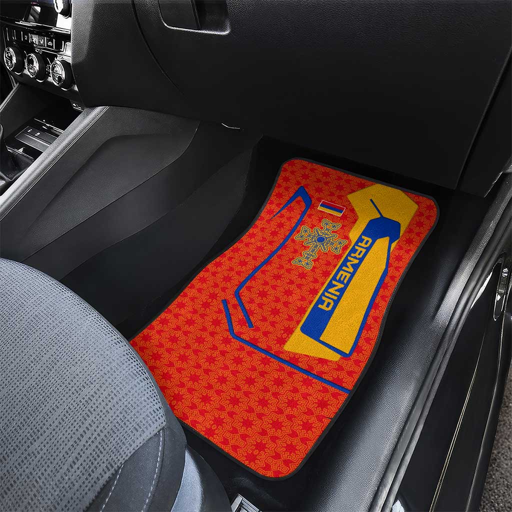 Armenia Flag-Inspired Car Mats with Ornamental Cross and Geometric Pattern Design - Wonder Print Shop