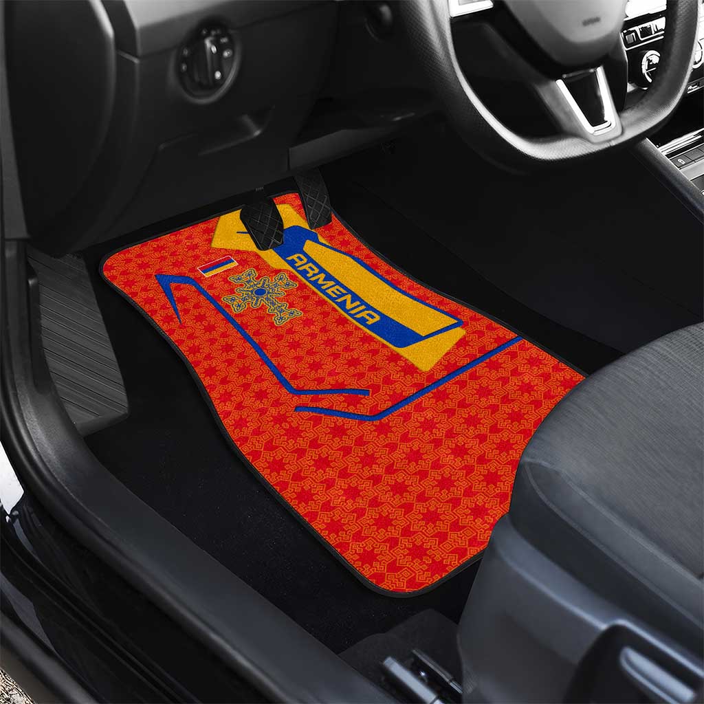 Armenia Flag-Inspired Car Mats with Ornamental Cross and Geometric Pattern Design - Wonder Print Shop