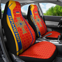 Armenia Flag-Inspired Car Seat Cover with Ornamental Cross and Geometric Pattern Design - Wonder Print Shop