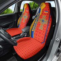 Armenia Flag-Inspired Car Seat Cover with Ornamental Cross and Geometric Pattern Design - Wonder Print Shop