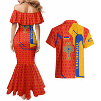 Armenia Flag-Inspired Couples Matching Mermaid Dress and Hawaiian Shirt with Ornamental Cross and Geometric Pattern Design - Wonder Print Shop