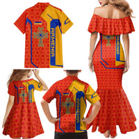 Armenia Flag-Inspired Family Matching Mermaid Dress and Hawaiian Shirt with Ornamental Cross and Geometric Pattern Design - Wonder Print Shop