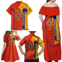 Armenia Flag-Inspired Family Matching Off Shoulder Maxi Dress and Hawaiian Shirt with Ornamental Cross and Geometric Pattern Design - Wonder Print Shop