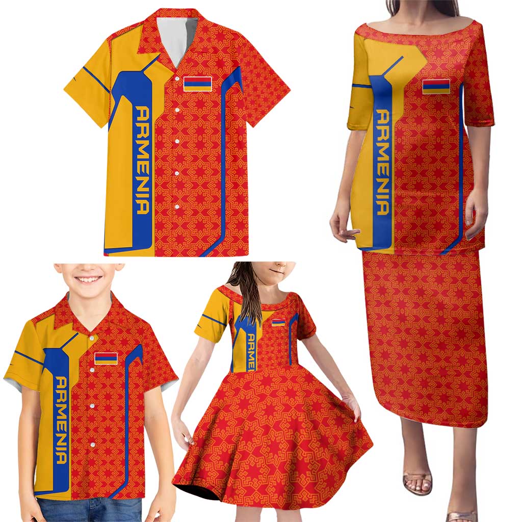 Armenia Flag-Inspired Family Matching Puletasi and Hawaiian Shirt with Ornamental Cross and Geometric Pattern Design - Wonder Print Shop