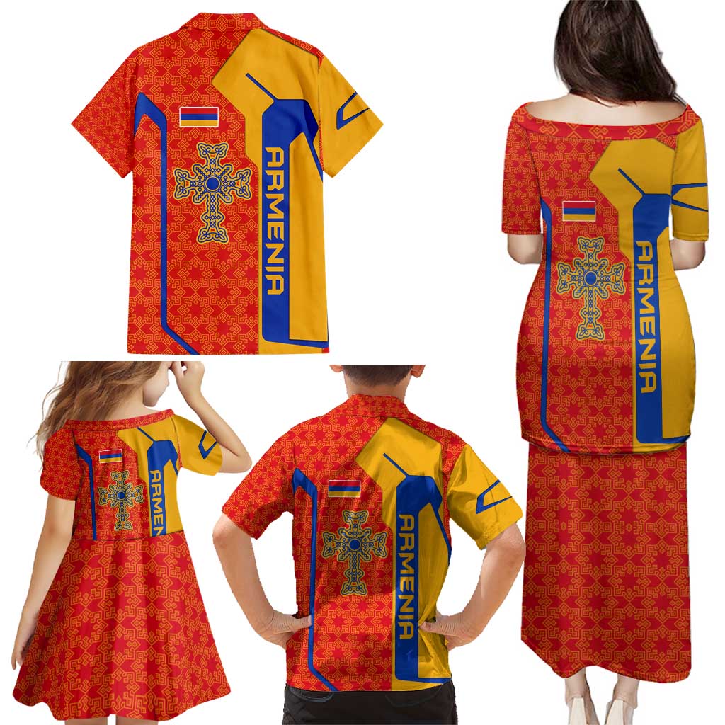 Armenia Flag-Inspired Family Matching Puletasi and Hawaiian Shirt with Ornamental Cross and Geometric Pattern Design - Wonder Print Shop