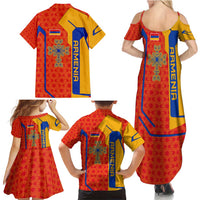 Armenia Flag-Inspired Family Matching Summer Maxi Dress and Hawaiian Shirt with Ornamental Cross and Geometric Pattern Design - Wonder Print Shop