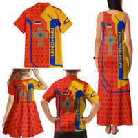 Armenia Flag-Inspired Family Matching Tank Maxi Dress and Hawaiian Shirt with Ornamental Cross and Geometric Pattern Design - Wonder Print Shop