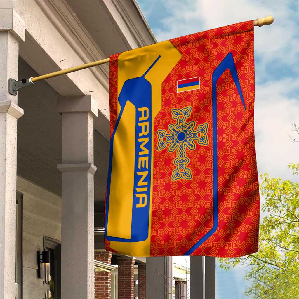 Armenia Flag-Inspired Garden Flag with Ornamental Cross and Geometric Pattern Design - Wonder Print Shop