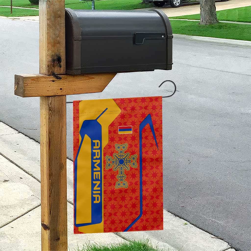 Armenia Flag-Inspired Garden Flag with Ornamental Cross and Geometric Pattern Design - Wonder Print Shop