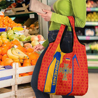 Armenia Flag-Inspired Grocery Bag with Ornamental Cross and Geometric Pattern Design - Wonder Print Shop