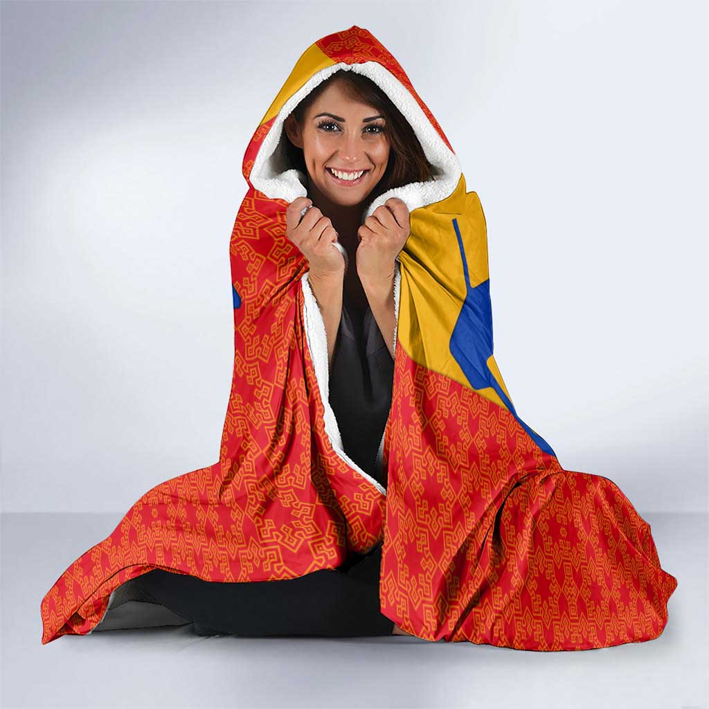Armenia Flag-Inspired Hooded Blanket with Ornamental Cross and Geometric Pattern Design - Wonder Print Shop