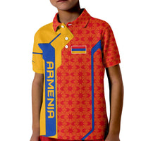Armenia Flag-Inspired Kid Polo Shirt with Ornamental Cross and Geometric Pattern Design - Wonder Print Shop