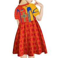 Armenia Flag-Inspired Kid Short Sleeve Dress with Ornamental Cross and Geometric Pattern Design - Wonder Print Shop