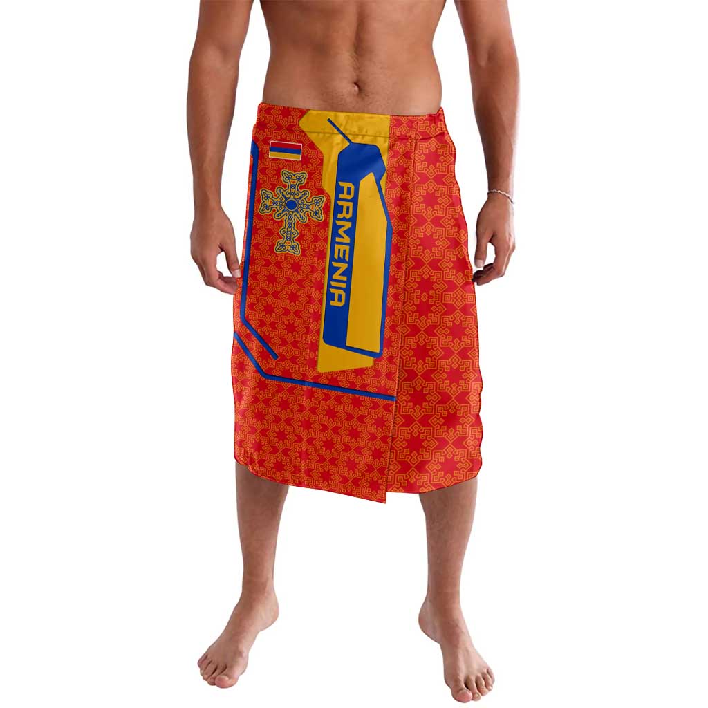 Armenia Flag-Inspired Lavalava with Ornamental Cross and Geometric Pattern Design - Wonder Print Shop