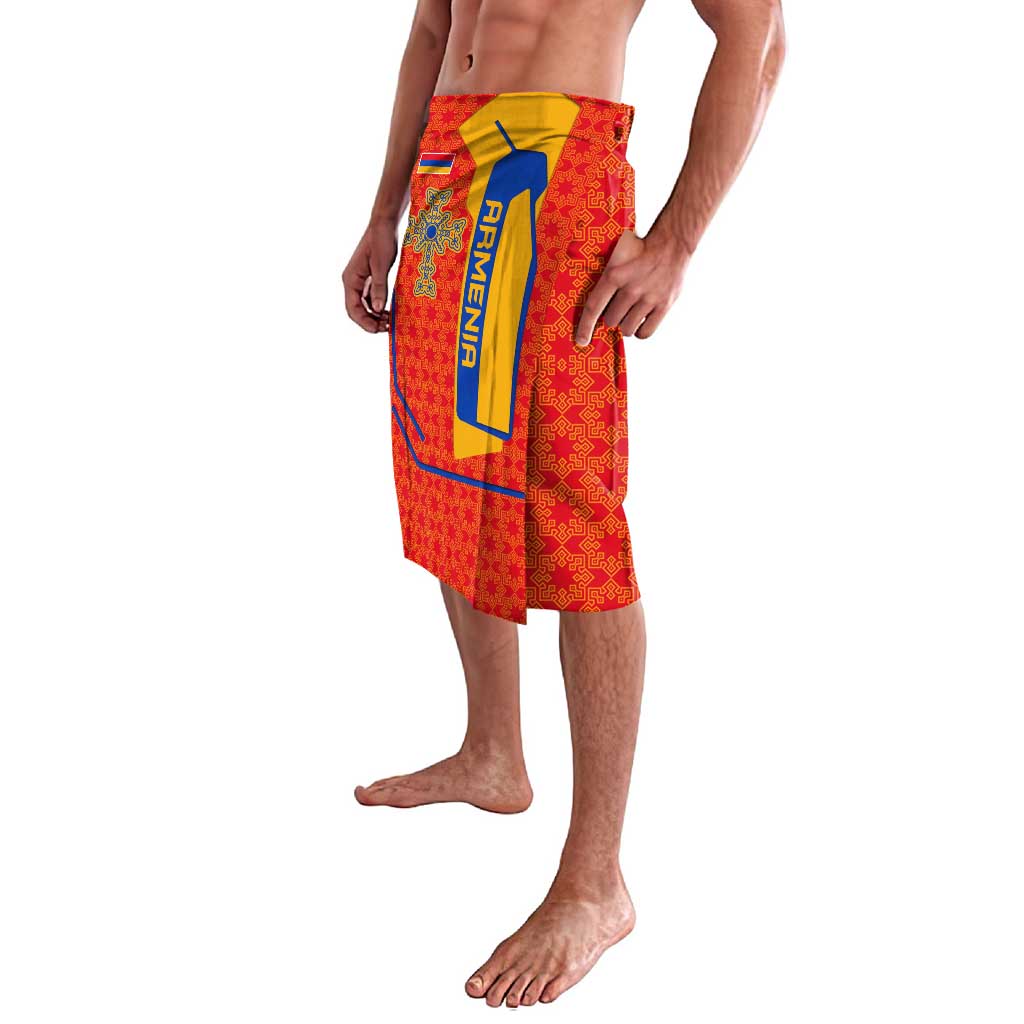 Armenia Flag-Inspired Lavalava with Ornamental Cross and Geometric Pattern Design - Wonder Print Shop
