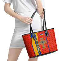 Armenia Flag-Inspired Leather Tote Bag with Ornamental Cross and Geometric Pattern Design - Wonder Print Shop
