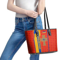 Armenia Flag-Inspired Leather Tote Bag with Ornamental Cross and Geometric Pattern Design - Wonder Print Shop