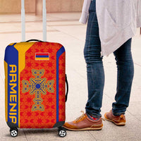 Armenia Flag-Inspired Luggage Cover with Ornamental Cross and Geometric Pattern Design - Wonder Print Shop